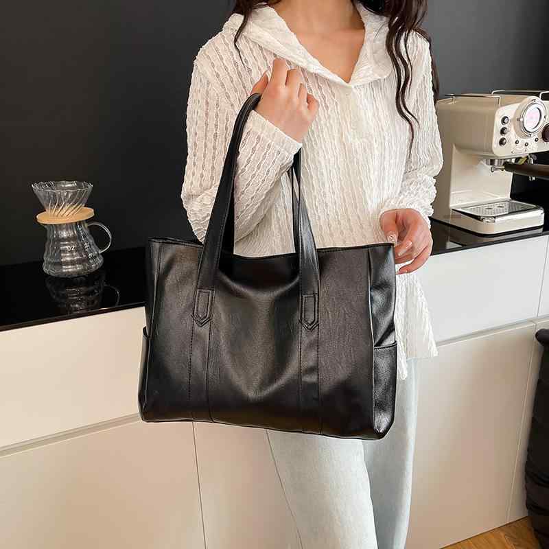 トートバッグ レディース 通勤 手提げ 肩掛け 大容量 PU レザー 鞄 カバン 黄 棕色 グレー 赤 黒 紫 緑 ステッチ 切り替え