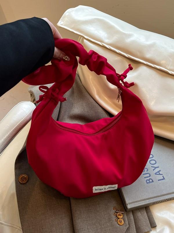 ショルダーバッグ レディース レッド 帆布 褶皱 斜めがけ 鞄 大容量 水餃子型 普段使い