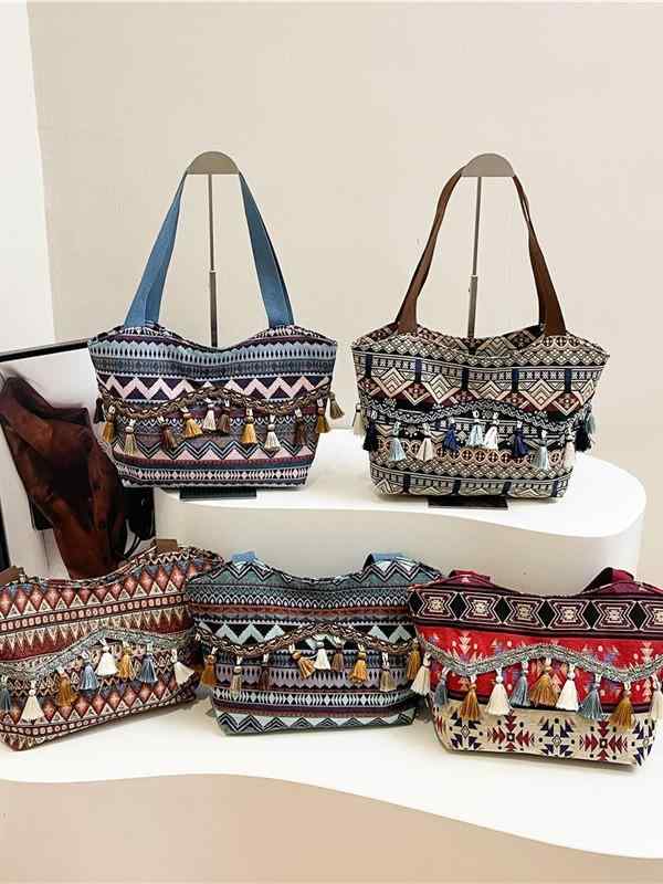 トートバッグ レディース 帆布 文芸 国風 旅行 ショルダーバッグ 大容量 フリンジ