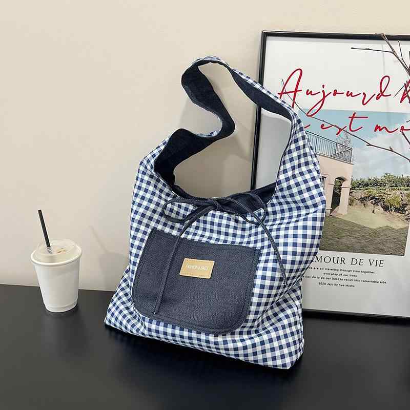 トートバッグ レディース 春夏 ナイロン 小さめ 格子柄 かわいい おしゃれ カジュアル 普段使い
