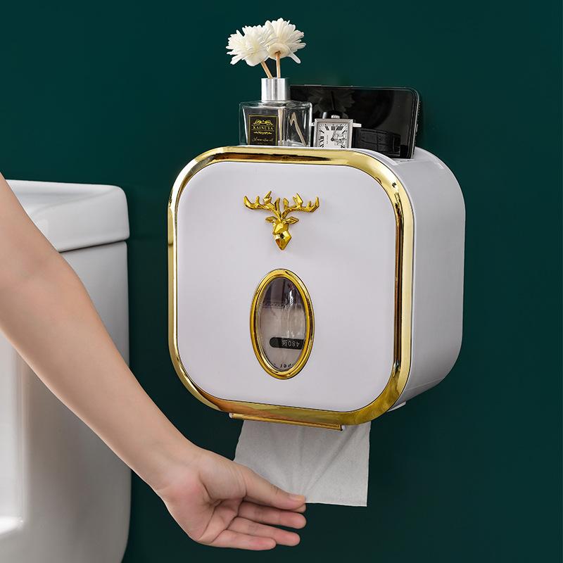 トイレットペーパーホルダー 壁掛け トイレ ペーパータオル ホルダー 穴あけ不要 多用途 墨玉緑 金边 ..