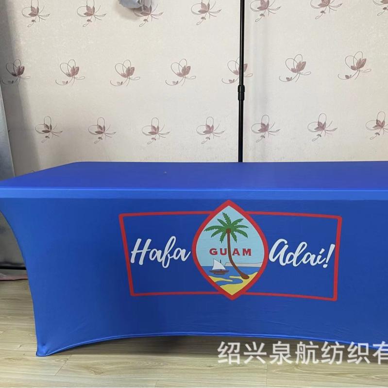 テーブルクロス ポリエステル 伸縮性 テーブルカバー 長方形 ホテル 宴会 イベント パーティー ロゴプリント 黒 白 青(x5)
