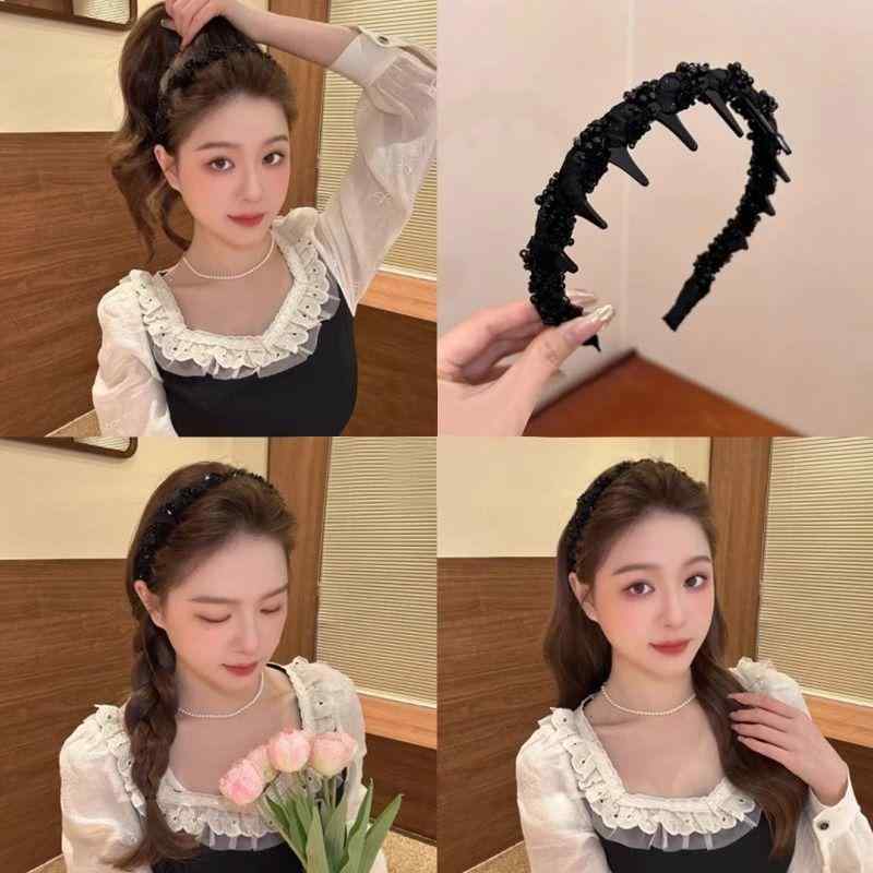 ヘアバンド レディース 高め 軽奢風 黒色 銀色 ファッション おしゃれ