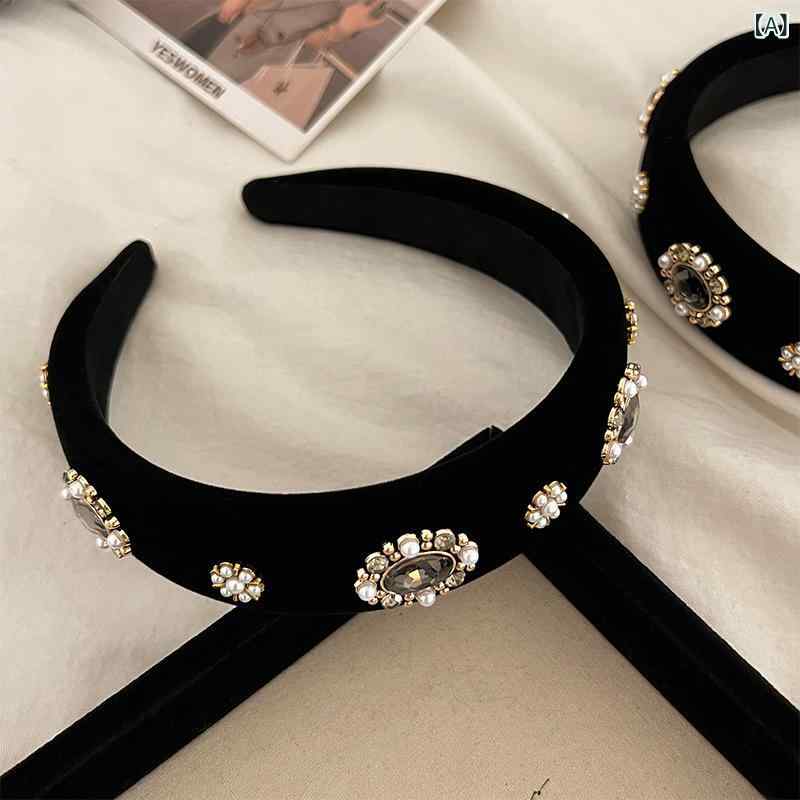 ヘアバンド レディース キラキラ ベルベット パール 高見え 韓国風 ヘアアクセサリー 高颅顶
