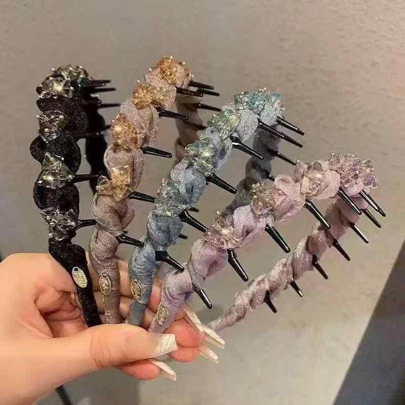 ヘアアクセサリー レディース ヘアバンド キラキラ 波型 ラインストーン 滑り止め 前髪 髪留め ヘアア..