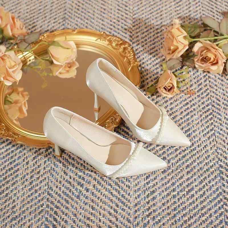 ウェディングシューズ レディース ハイヒール パンプス ポインテッドトゥ パール 結婚式 ブライダル 成人式 パーティー 二次会 6cm 8cm 10cm