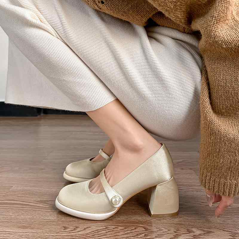 マリージェーン レディース ウェディング シューズ パンプス ブライダル パーティー ミドルヒール 太ヒ..