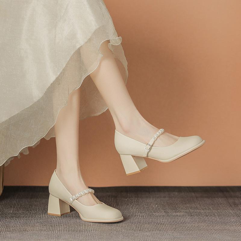 マリージェーン レディース ウェディング シューズ ラウンドトゥ 太ヒール チャンキーヒール 通勤 結婚..