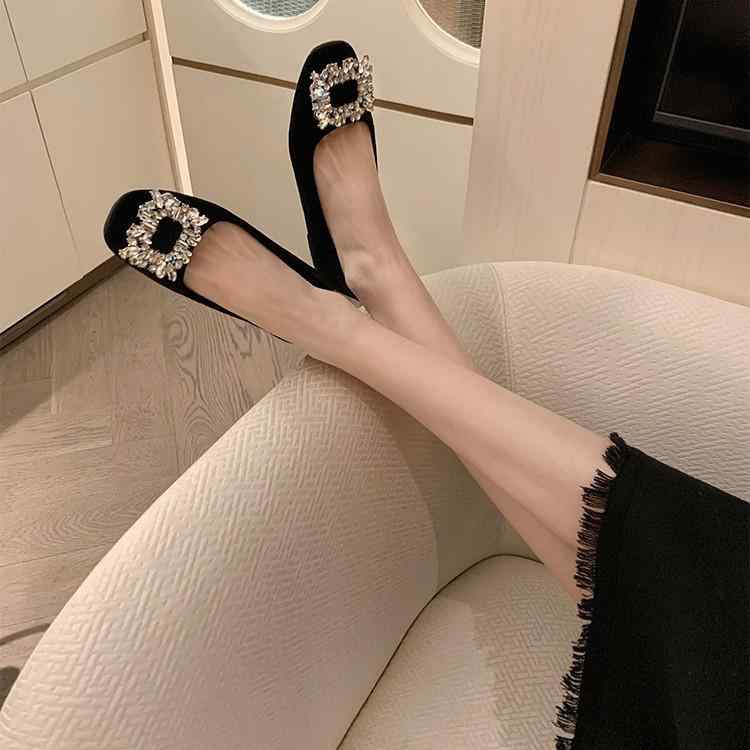 フラットシューズ レディース ローヒール パンプス ぺたんこ靴 バレエシューズ スクエアトゥ スリッポ..