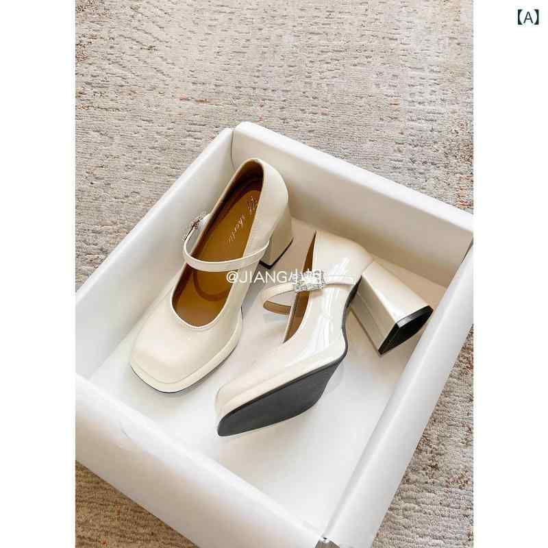 マリー ジェーン シューズ レディース 本革 インヒール パンプス ハイヒール 太ヒール ブライダル シュ..