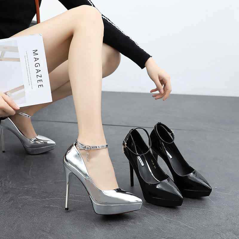 高跟パンプス レディース 女性用 超ハイヒール ピンヒール ポインテッドトゥ ラインストーン 宴会 パー..