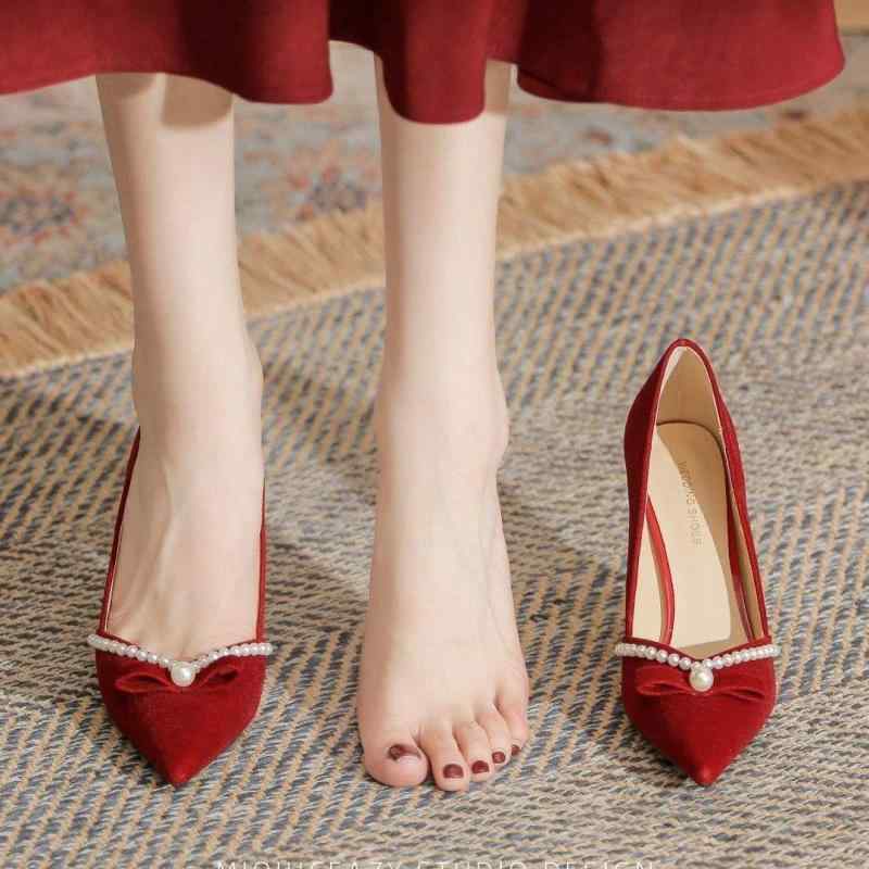 靴 レディース ブライダルシューズ ウェディングシューズ 赤色 ローヒール 3cm 6cm 9cm フラットシュー..