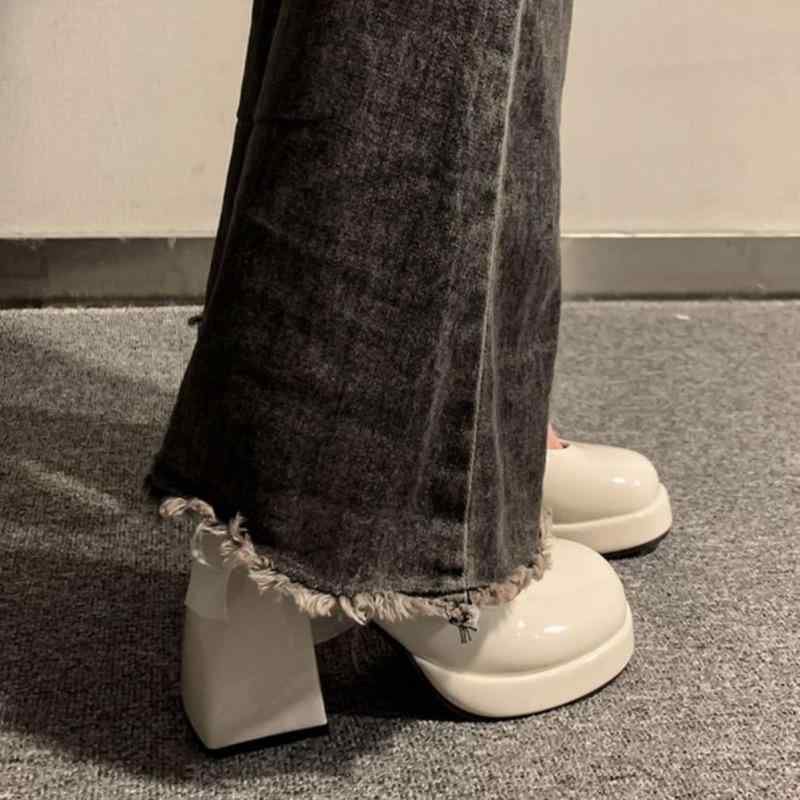 パンプス レディース マリージェーンシューズ 太ヒール 厚底 ラウンドトゥ レトロ かわいい 歩きやすい..