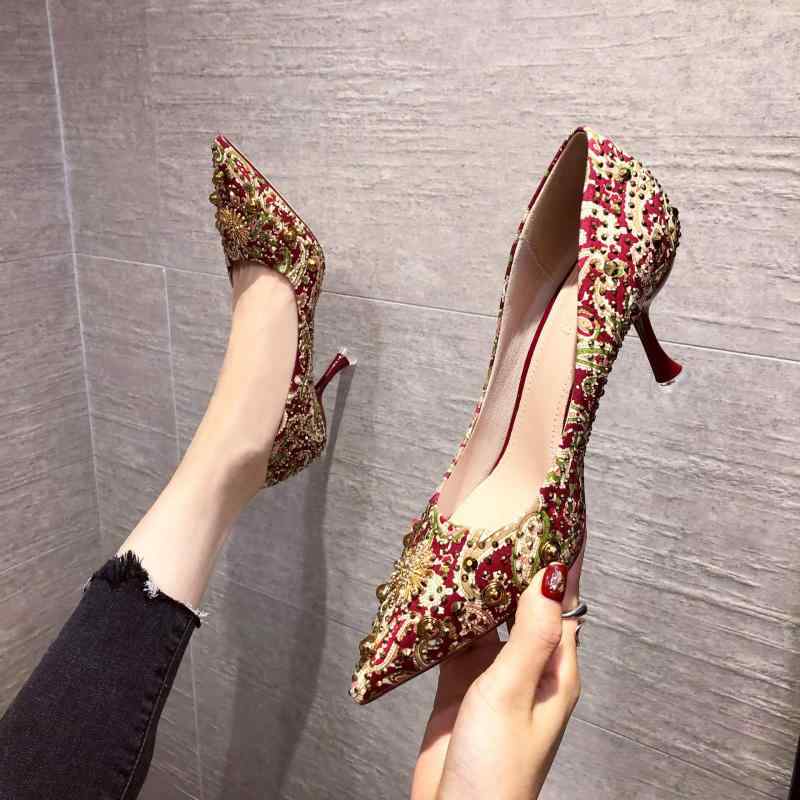 パンプス レディース ポインテッドトゥ ハイヒール ピンヒール 無地 ワインレッド 結婚式 パーティー ..