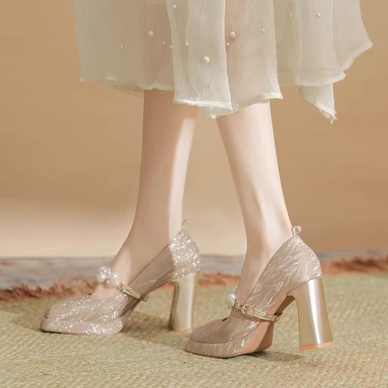 ウェディングシューズ レディース パンプス 厚底 ストラップ 防水 滑り止め 歩きやすい 疲れない ラウ..