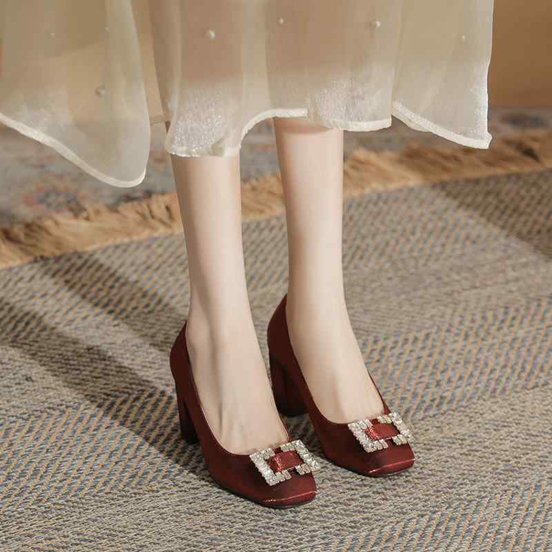 靴 レディース ウェディングシューズ 大きいサイズ 太ヒール 赤 ハイヒール 結婚式 新婦 靴 ポインテッ..