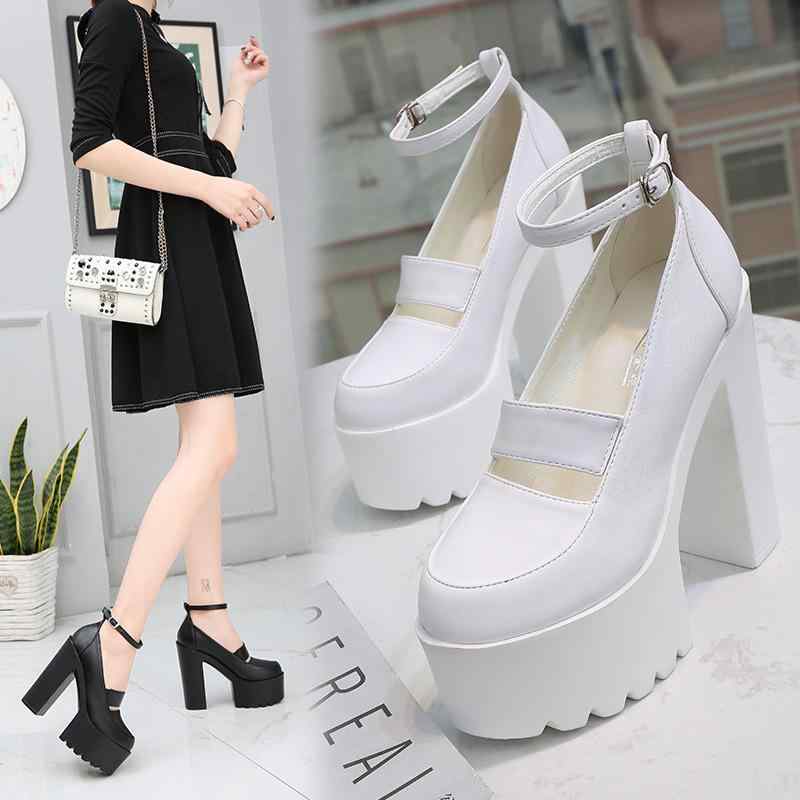 パンプス レディース ウェディングシューズ 厚底 ラウンドトゥ 太ヒール 超ハイヒール 白 黒 レザー フ..