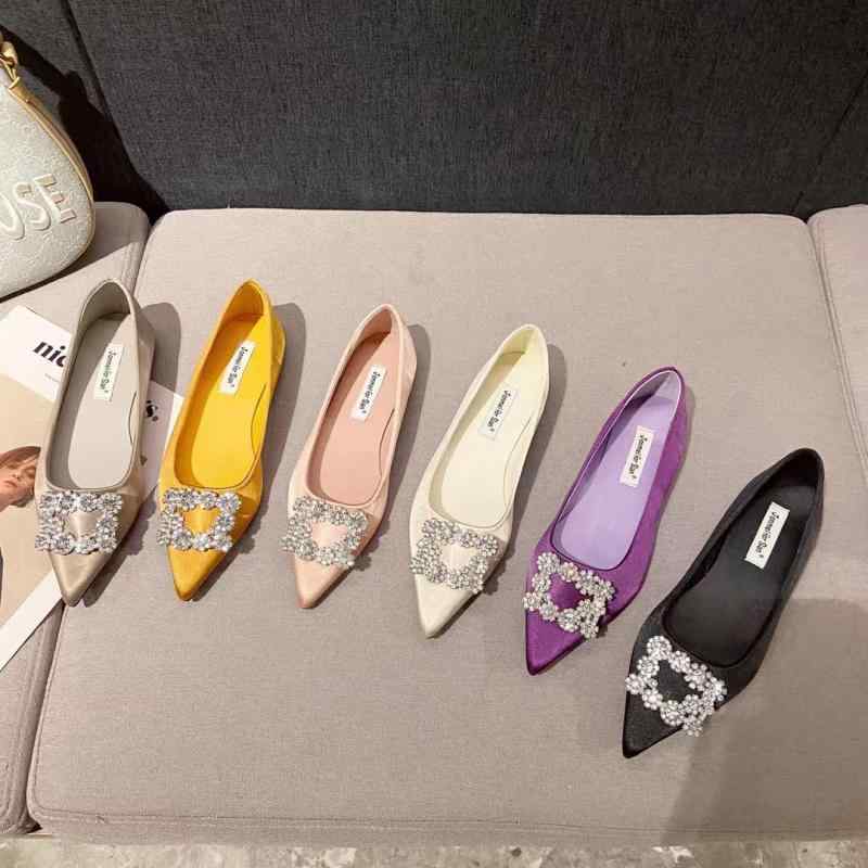 パンプス レディース 結婚式 通勤 フラット ぺたんこ 浅履き ポインテッドトゥ サテン調 ラインストー..