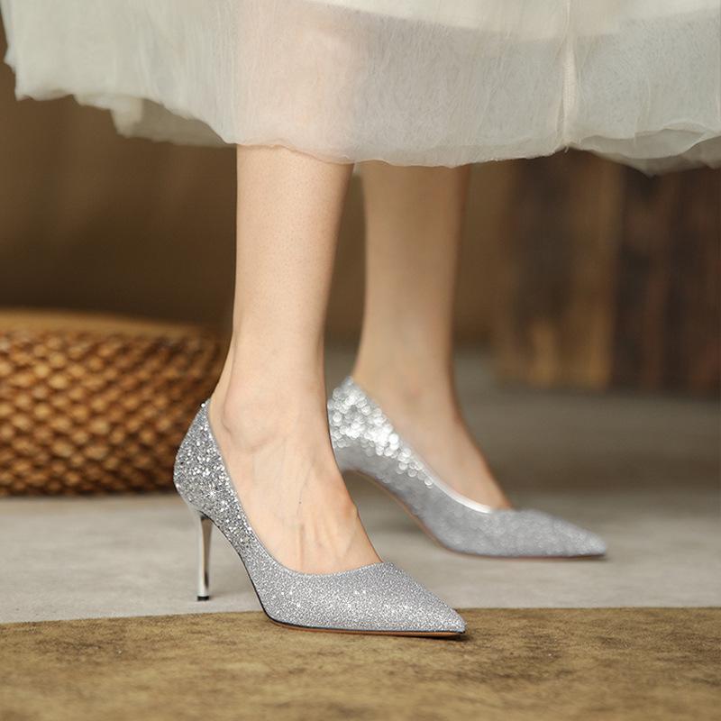パンプス レディース グリッター ポインテッドトゥ ハイヒール パーティー 結婚式 二次会 ピンヒール ..