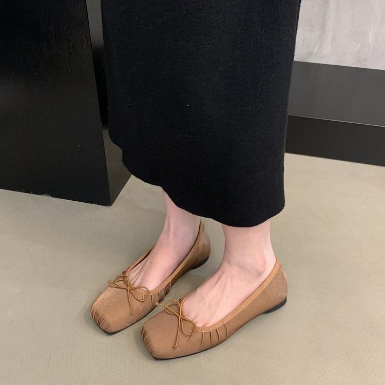 パンプス レディース フラット ローヒール スクエアトゥ 蝶結び サテン 結婚式 ウェディング パーティ..