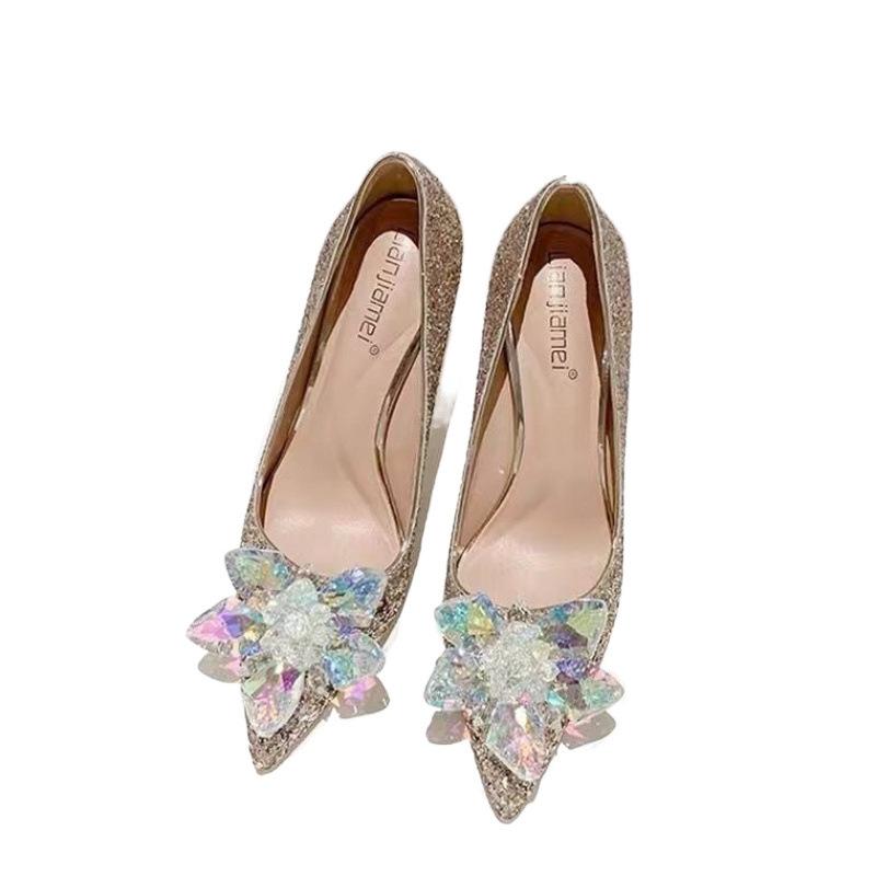 パンプス レディース ウェディングシューズ パーティー ハイヒール ポインテッドトゥ ピンヒール キラ..