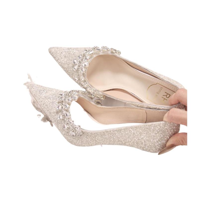 ウェディングシューズ レディース ブライダルシューズ シルバー グリッター ラインストーン ハイヒール..