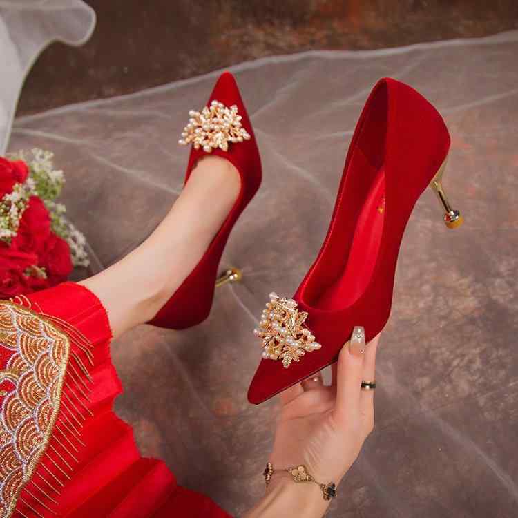 パンプス レディース 結婚式 ハイヒール ポインテッドトゥ ピンヒール 7cm 5cm チャンキーヒール スト..