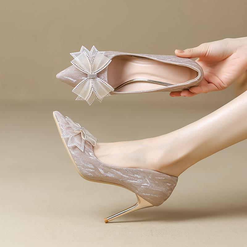 ウェディングシューズ レディース ブライダルシューズ グリッター シャンパンゴールド シルバー ポイン..