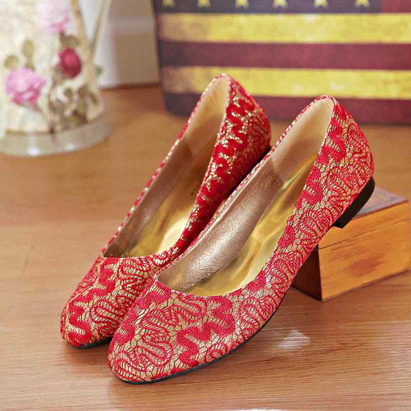 ウェディングシューズ レディース フラット 結婚式 レース 刺繍 ラウンドトゥ ぺたんこ 礼装 婚礼 ロー..