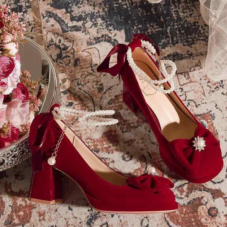 パンプス レディース ブライダルシューズ 太ヒール ストラップ 結婚式 ウェディング パーティー ラウン..