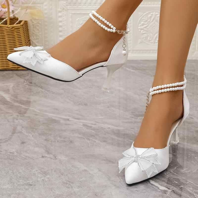 ウェディングシューズ レディース ウェディング 婦人靴 パール ストラップ ハイヒール グリッター クリ..