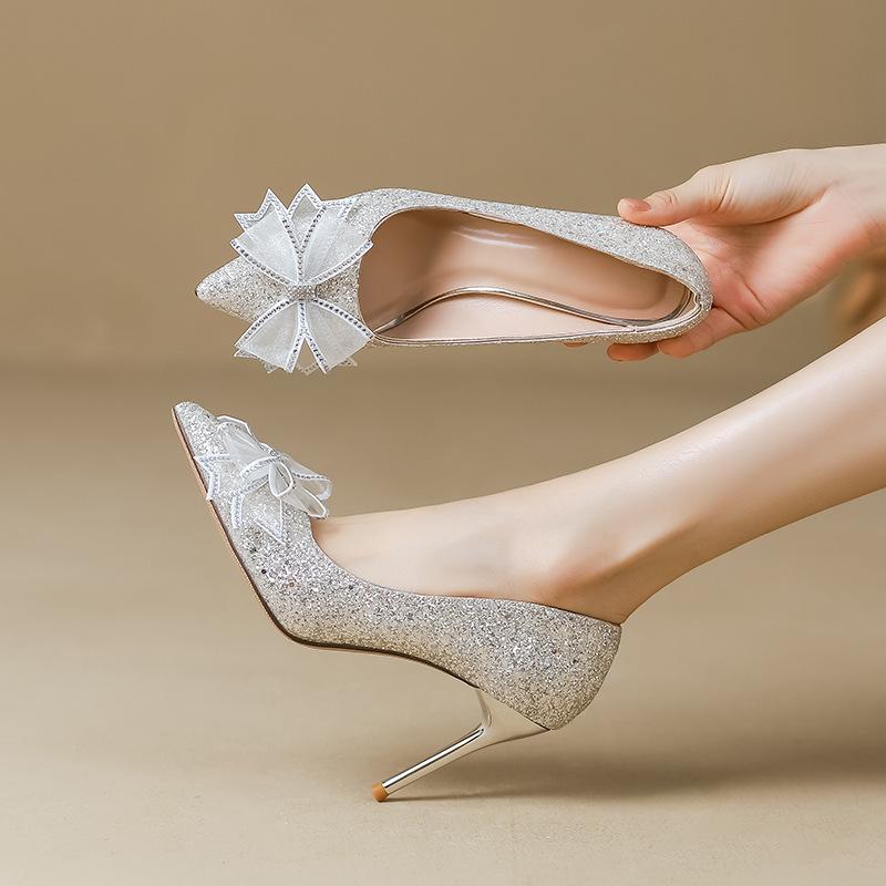 ウェディングシューズ レディース ブライダルシューズ ポインテッドトゥ ハイヒール パンプス ピンヒー..