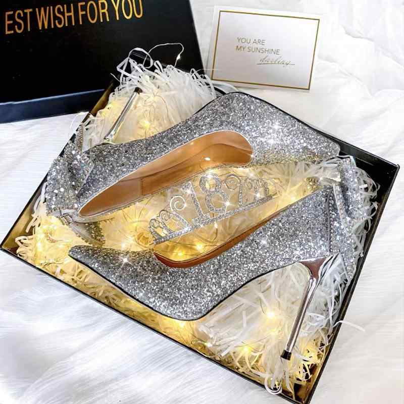 パンプス レディース ポインテッドトゥ ピンヒール ラメ グラデーション カラー 結婚式 パーティー 二..