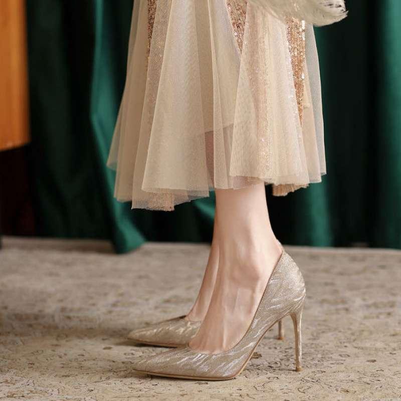 パンプス レディース ウェディングシューズ ポインテッドトゥ ハイヒール 5cm 6cm 8cm 10cm グリッター..