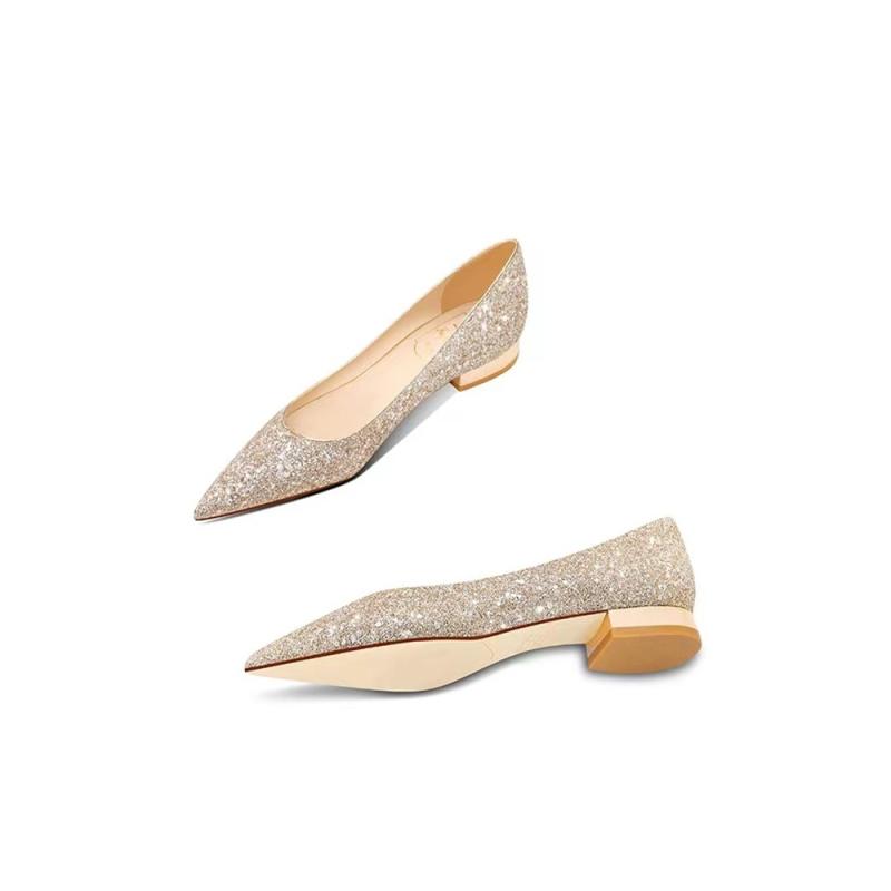 ウェディング シューズ レディース フラット ローヒール シャンパン ゴールド スパンコール ブライダル..