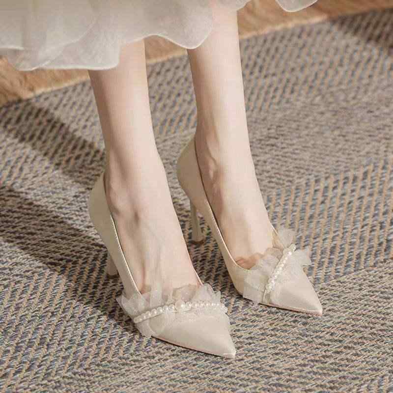 パンプス レディース ウェディング シューズ ブライダル 結婚式 新婦 フォーマル ピンヒール ビーズ リ..