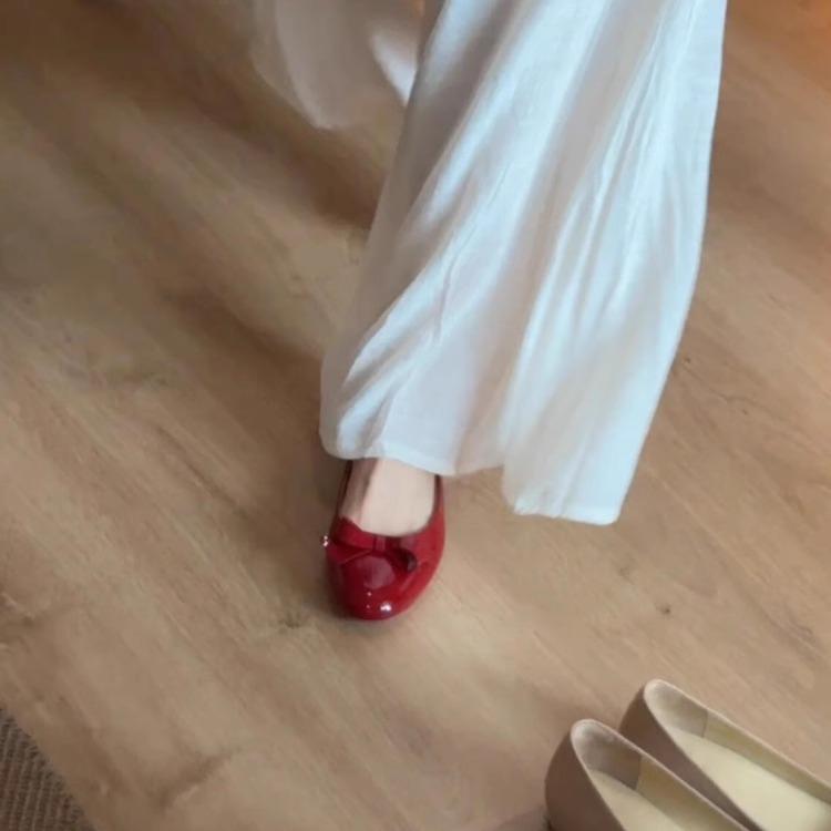 パンプス レディース フラットシューズ ローヒール 本革 スリッポン ラウンドトゥ 蝶結び ぺたんこ 痛..