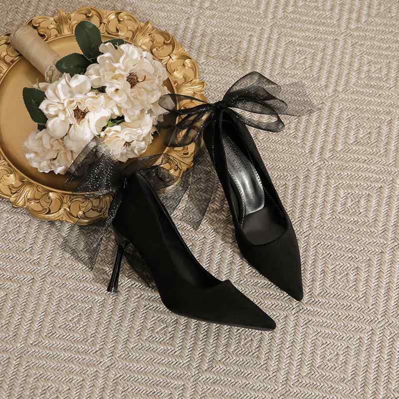 パンプス レディース 結婚式 パーティー 通勤 ピンヒール ポインテッドトゥ ラインストーン スエード調..