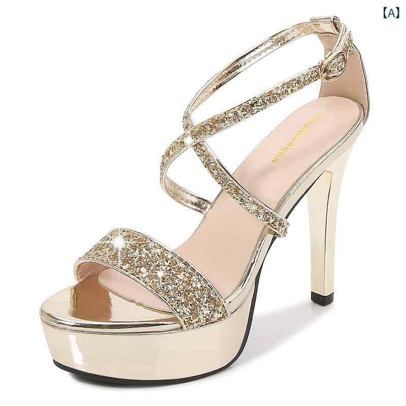 サンダル レディース グリッター ラメ ハイヒール ピンヒール ポインテッドトゥ ストラップ 防水 厚底 ..