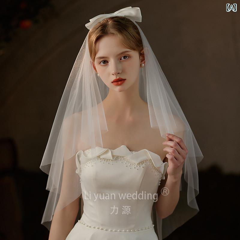 ウェディング ベール 結婚式用 ソフトチュール 蝶結び ブライダル ヴェール 旅行 写真 撮影