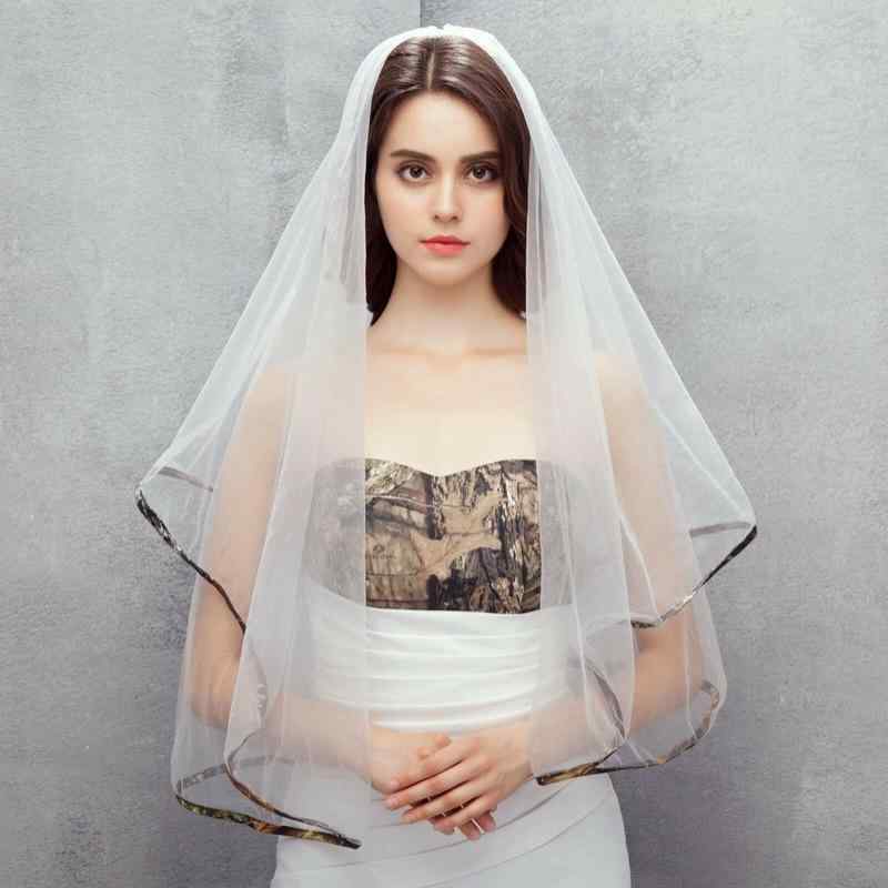 ウェディング ベール ブライダル 花嫁 レディース 短め ミリタリー 迷彩 エッジ コーム付き チュール ..