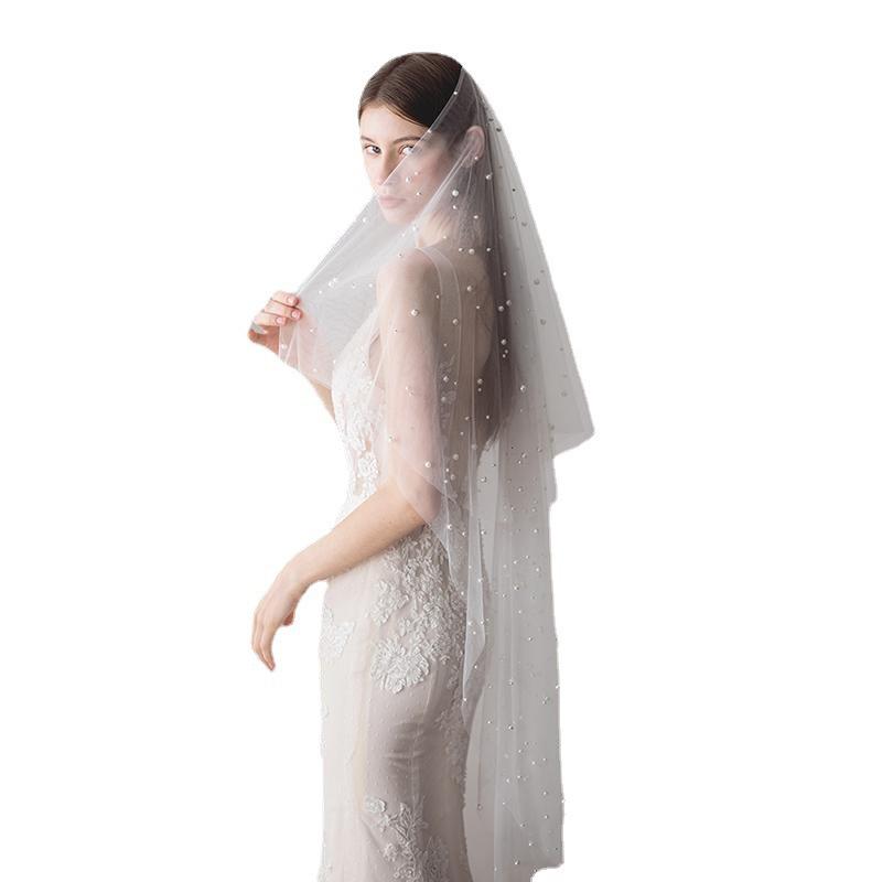 ウェディング ベール レディース ブライダル パール付き アイボリー ホワイト チュール 結婚式 挙式 パ..