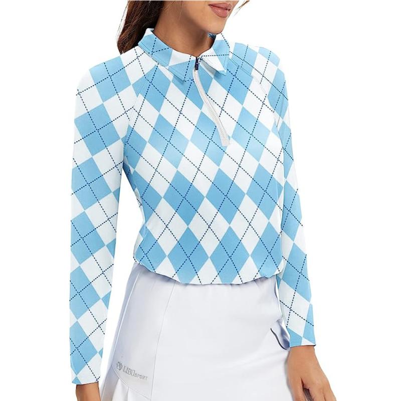 ゴルフ ポロシャツ レディース 長袖 小柄 デザイン レトロ トップス 速乾 伸縮性(x2)