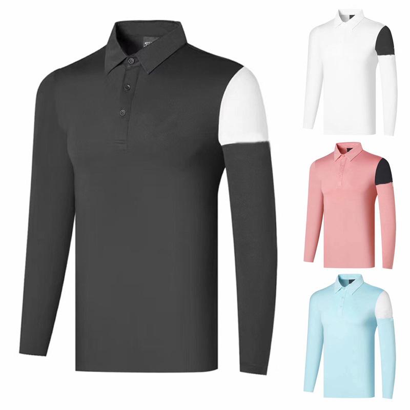 ゴルフウェア 男性用 長袖 Tシャツ スポーツウェア 吸湿速乾 ポロシャツ 伸縮性 普段使い アウトドア ブラック ホワイト スカイブルー ピンク系
