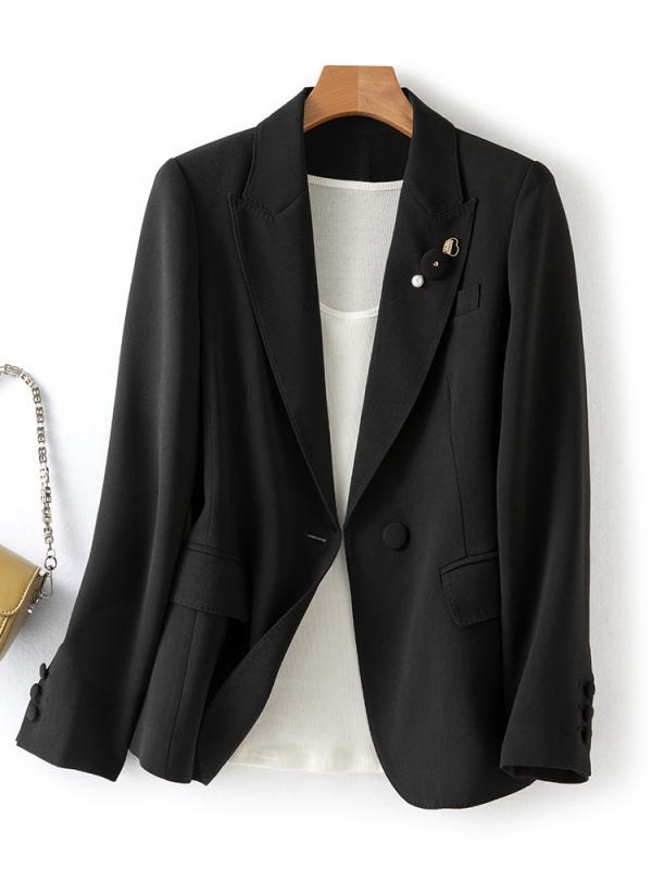 ジャケット レディース ファッション テーラード アウター 長袖 無地 ブラック 黒色 ポリエステル 通勤 オフィス スタイル