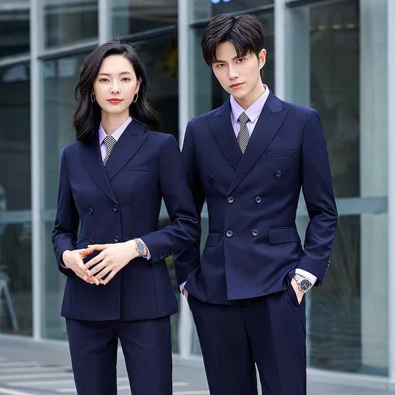 スーツ 秋冬 レディース メンズ ダブルブレスト 紺色系 ビジネス オフィス フォーマル ポリエステル 伸縮性