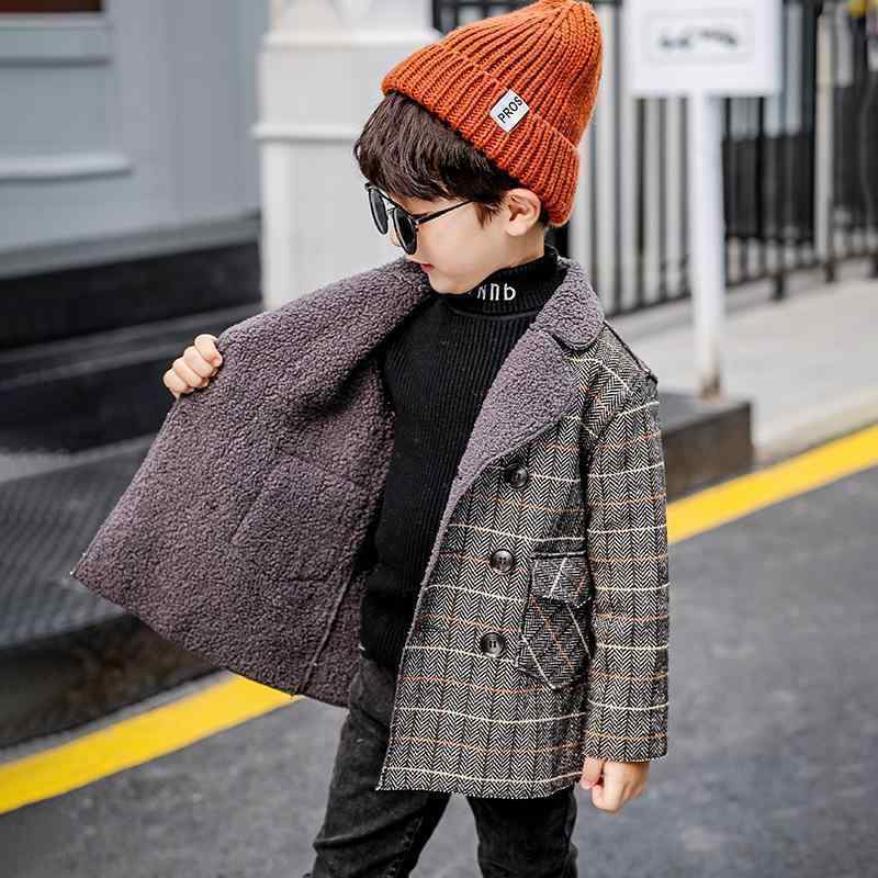 Other - キッズ 男の子 コート ジャケット 韓国風 チェック柄 ウール アウター 3歳 8歳 100cm 140cm 灰色 防寒 中厚手 裏起毛