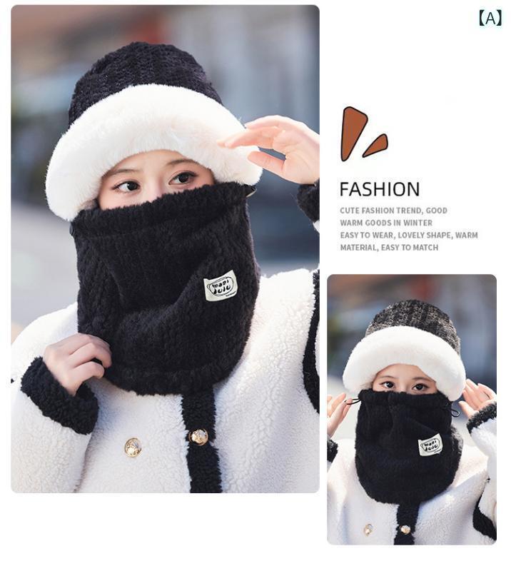 帽子 レディース 冬用 防寒 防風 フードウォーマー 一体型 スキー スノーボード 頭巾 裏起毛 厚手 かわいい ふわふわ もこもこ ブラック ピンク グレー ホワイト ベージュ キャメル