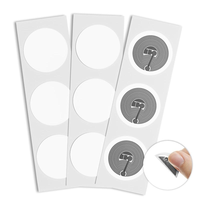 NTAG213 NFC ステッカー, NFCタグ防水 NTAG 213粘着ラベル書き換え可能直径 25 mm（1インチ）円形, 144バイトメモリ13.56MHz NXPチップ, すべてのNFC電話機との互換