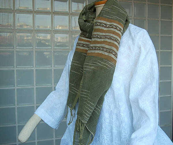 草木染スカーフ（ゆったり織り）グリーン【送料無料】【コットン】【綿】【エスニック】【ナチュラル】【タイ製】【ギフト】【ラッピング無料】【母の日】【krabi】【クラビ】(4)